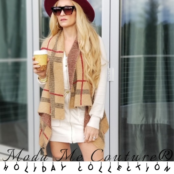 MODA ME COUTURE Sweaters - Plaid Print Fuzzy Knit Vest